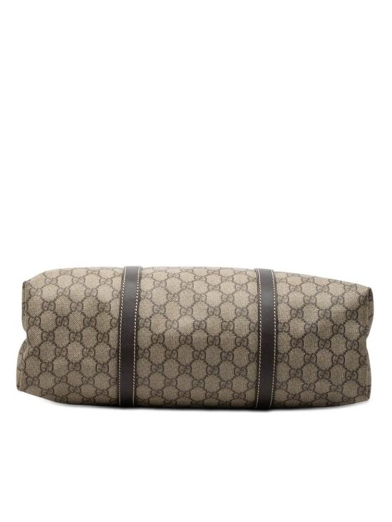 GUCCI Leather-trimmed GG Supreme-jacquard coated-canvas tote  Gucci GG Supreme Tote Beige Brown Leather